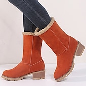 cheap Snow &amp; Winter Boots-Women&#039;s Faux Suede Ankle Boots with Fleece Lining and Fold-Over Cuff, Block Heel Winter Boots Available in Multiple Colors