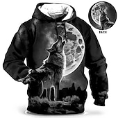cheap Animal Print-Men&#039;s Animal Wolf Hoodie Hoodies Sweatshirt Hoodie Long Sleeve Hooded Sweatshirt Hooded Daily 3D Print Holiday Going out Streetwear Blue Orange Print Spring &amp;  Fall Designer