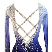 cheap Figure Skating Dresses-Figure Skating Dress Women&#039;s Girls&#039; Ice Skating Dress Blue Stretchy Training Competition Skating Wear Thermal Warm Crystal / Rhinestone Long Sleeve Ice Skating Figure Skating