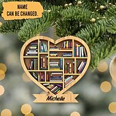お買い得  木のアクセサリー-クリスマスツリーの装飾、スクエアハートの本棚ペンダント、図書館の本棚のハートの飾り、部屋の装飾