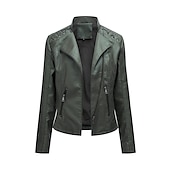 abordables Vestes en simili cuir-Veste en simili cuir pour femme veste de motard automne imperméable coupe-vent manteau hiver fermeture éclair revers vêtements d&#039;extérieur modernes à manches longues vacances causales
