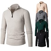 cheap Men&#039;s Pullover Sweater-Men&#039;s Pullover Sweater Jumper Quarter Zip Pullover Sweater Jumper Ribbed Knit Regular Knit Plain Quarter Zip Modern Contemporary Work Daily Wear Clothing Apparel Fall &amp; Winter Black White M L XL