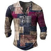 economico Geometrico-Per uomo Pop art Collage Camicia Henley Manica lunga Stampa 3D Di tendenza Giornaliero Informale Informale Per eventi Per uscire Primavera &amp; Autunno Blu Marrone Verde Blu scuro Henley Maglietta Henley