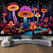 cheap Blacklight Tapestries-Mushroom Fantasy Blacklight Tapestry Glow in the Dark Glow Party UV Reactive Trippy Misty Nature Landscape Hanging Tapestry Wall Art Mural for Living Room Bedroom