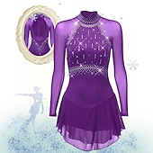 cheap Figure Skating Dresses-Figure Skating Dress Women's Girls' Ice Skating Dress Purple Dark Purple Black Mesh Spandex High Elasticity Competition Skating Wear Anatomic Design Quick Dry Handmade Classic Crystal / Rhinestone