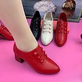 cheap Block Heels-Women&#039;s Heels Pumps Valentines Gifts Comfort Shoes Party Office Daily Solid Color Button Chunky Heel Pointed Toe Fashion Minimalism Faux Leather Loafer Black Red Beige
