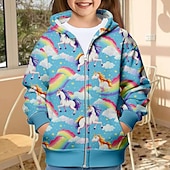 abordables Dessins animés 3D de fille-Fille 3D Licorne Sweat à capuche Manteau Pardessus manche longue 3D effet Automne Hiver Actif Mode Le style mignon Enfants 3-12 ans Extérieur Casual du quotidien Standard
