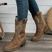 olcso Cowboy és nyugati csizma-női western cowboy csizma hímzett dizájnnal - kényelmes lábszárközépig érő csizma vidéki rendezvényekre és mindennapi viseletre