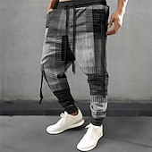 cheap Sweatpants-Plaid Geometry Casual Men&#039;s 3D Print Sweatpants Joggers Pants Trousers Outdoor Street Casual Daily Polyester Yellow Red Green S M L Mid Waist Elasticity Pants