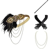 olcso Kiegészítők és még sok más-Szüret 1920-as évek A nagy Gatsby Flapper fejpánt Kiegészítő készlet Charleston Esküvői Vendég Toll Női Álarcos mulatság Esküvői fogadás Lánybúcsú Fesztivál Felnőttek Kesztyűk Fejpánt Minden évszak