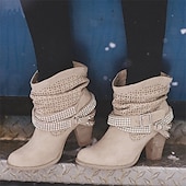olcso Slouch Boots-női, szürke, domború bokacsizma szegecses pántokkal és kivágott dizájnnal – tökéletes alkalmi és bohó-sikkes ruhákhoz