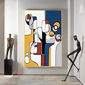 cheap Abstract Paintings-Handmade Oil Painting Canvas Wall Art Modern Decoration Picasso Style bstract Color Block Figure for Home Living Room Decor Rolled Frameless Unstretched Painting
