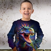 billiga Pojkens 3D-djur-Pojkar 3D Grafisk Djur Dinosaurie Tröja Långärmad 3D-tryck Sommar Höst Mode Streetwear Häftig Barn 3-12 år 4-12 år Utomhus Ledigt Dagligen Normal