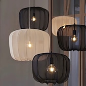 abordables Éclairages pour îlot-Lampe suspendue LED en tissu wabi-sabi noir blanc unique en métal moderne avec cordon réglable, éclairage d&#039;îlot de cuisine pour salle à manger, chambre à coucher, couloir, salon 110-240 V