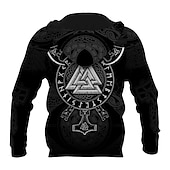 levne pánské 3D mikiny s kapucí-Pánské Grafické tisky Viking Kapuce Kapucky Mikina Kapuce Dlouhý rukáv Mikina s kapucí Kapuce Denní 3D tisk Dovolená Jdeme ven Streetwear Černá Rubínově červená Tisk Jaro &amp; podzim Návrhář