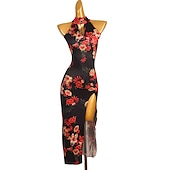 voordelige Latin danskleding-dans salsa latin dansjurk splitsen damestraining mouwloos hoge spandex ijszijde