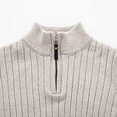 cheap Men&#039;s Pullover Sweater-Men&#039;s Pullover Sweater Jumper Quarter Zip Pullover Sweater Jumper Ribbed Knit Regular Knit Plain Quarter Zip Modern Contemporary Work Daily Wear Clothing Apparel Fall &amp; Winter Black White M L XL