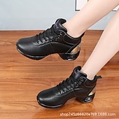 abordables Chaussures de jazz-Femme Chaussures de Jazz Baskets de Danse Danse en ligne Utilisation Entraînement Soirée Manteaux en similicuir Plus doux Professionnel Deli-pointes Talon épais Bout rond Lacet Adolescent Adulte Noir