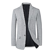 cheap Men&#039;s Classic Blazers-Men&#039;s Cocktail Attire Blazer Business Formal Evening Wedding Party Fashion Casual Spring &amp;  Fall Polyester Plaid / Check Geometic Button Pocket Casual / Daily Single Breasted Blazer White Camel Beige