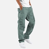 cheap Cargo Pants-Men&#039;s Cargo Pants Cargo Trousers Trousers Drawstring Elastic Waist Multi Pocket Plain Comfort Breathable Casual Daily Fashion Streetwear Black Light Green