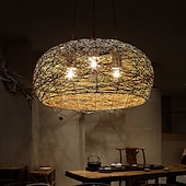 abordables Diseño de Linterna-Lámpara de bambú retro de ratán e26/e27, la iluminación del techo de la lámpara es aplicable a la sala de estar, dormitorio, restaurante, cafetería, bar, restaurante, club, 110-240v