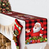 baratos Decoração de Natal-corredor de mesa vermelho, decoração de mesa sazonal em estilo fazenda de férias de inverno