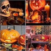 olcso Halloween beltéri-12db mini sütőtök gyertya lángmentes gyertya lámpák hálaadás sütőtök tealámpák led tea lámpák sütőtök gyertyák elemes őszi halloween hálaadás lakberendezési dekoráció