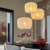 abordables Éclairages pour îlot-Lampe suspendue LED en tissu wabi-sabi noir blanc unique en métal moderne avec cordon réglable, éclairage d&#039;îlot de cuisine pour salle à manger, chambre à coucher, couloir, salon 110-240 V