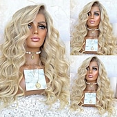 baratos Perucas de seda frontais de cabelo natural-cabelo virgem não processado 13x4 peruca frontal de renda parte lateral cabelo brasileiro peruca loira ondulada 130% 150% densidade cabelo ombre pré-arrancado para mulheres peruca longa de cabelo