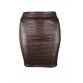 tanie Zwykłe spódnice-Damskie Spódnica Bodycon Elegancja Moda Codzienny Nad kolano Wysoka talia Spódnice Solidne kolory Urlop Ulica Wino Czarny Granatowy Kawowy Wiosna i lato Sztuczna skóra