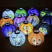 cheap Halloween Indoor-Halloween Paper Lantern Pumpkin Bat Spider Skeleton Castle LED Lantern Light for Indoor Outdoor Halloween Party Decor