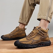 abordables Baskets-bottes de randonnée montantes en cuir pour hommes - bottines d&#039;extérieur imperméables et respirantes avec semelle en caoutchouc antidérapante, semelle intérieure rembourrée et coutures renforcées pour la randonnée, le camping et le travail
