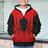 billiga Pojkens 3D-djur-Pojkar 3D SPIDER Huvtröja Kappa Ytterkläder Långärmad 3D-tryck Höst Vinter Mode Streetwear Häftig Barn 3-12 år Utomhus Ledigt Dagligen Normal