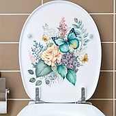 abordables Autocollants muraux décoratifs-Autocollant drôle de couvercle de toilette de papillon de fleur - autocollant imperméable à l&#039;eau de décor de salle de bains autocollant décor de pièce, décor à la maison