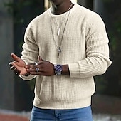billiga tröja för män-Herr Tröja Pullover tröja Ribbad Virkad Sticka Beskuren Stickat Ensfärgat Rund hals Stylish Grundläggande Utomhus Dagligen Kläder Höst Vinter Svart Vit S M L