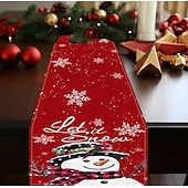 baratos Decoração de Natal-corredor de mesa vermelho, decoração de mesa sazonal em estilo fazenda de férias de inverno
