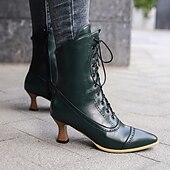 cheap 1930s-Women&#039;s Victorian Lace-Up Ankle Boots – Retro Faux Leather Heeled Boots for Cosplay, Parties, and Daily Wear