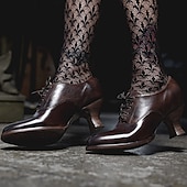 tanie lata 30.-damskie gatsby vintage brown ze sztucznej skóry sznurowane buty na obcasie oxford - styl retro wiktoriański na formalne i codzienne okazje