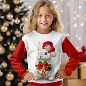Hanorac de Crăciun pentru fete, model 3D, cu imprimeu 3D, stil streetwear, adorabil, poliester, copii 4-12 ani, guler rotund, exterior, casual, zilnic, croială regulată ieftine Tricouri de Crăciun pentru copii-Hanorac de Crăciun pentru fete, model 3D, cu imprimeu 3D, stil streetwear, adorabil, poliester, copii 4-12 ani, guler rotund, exterior, casual, zilnic, croială regulată
