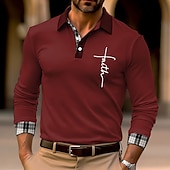 levne Pánské Vintage Polo-Pánské Víra Polokošile Golfová košile Dlouhý rukáv Polo tričko Košile s límečkem Obchodní příležitostné Pracovní oděvy Formální oblečení Festivalové oblečení Knoflíky 3D tisk Černá Bílá Fialová