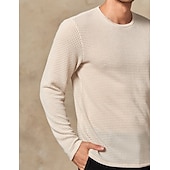 preiswerte Basic-T-Shirts-Herren Waffel-T-Shirt Waffelhemd T Shirt T-Shirt Langarm Rundhalsausschnitt Frühling &amp; Herbst Einfach Mode Designer Basic Urlaub Straße Ausgehen Beige Top T-Shirt für Herren