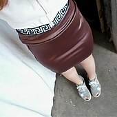 tanie Zwykłe spódnice-Damskie Spódnica Bodycon Elegancja Moda Codzienny Nad kolano Wysoka talia Spódnice Solidne kolory Urlop Ulica Wino Czarny Granatowy Kawowy Wiosna i lato Sztuczna skóra