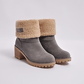 cheap Snow &amp; Winter Boots-Women&#039;s Faux Suede Ankle Boots with Fleece Lining and Fold-Over Cuff, Block Heel Winter Boots Available in Multiple Colors