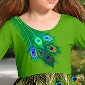 billiga 3D Shining Vision Klänning-tjejers 3d djurklänning långärmad 3d-utskrift höst vintersport &amp; utomhus daglig semester söt ledig vackra barn 3-12 år vardagsklänning en linje klänning ovan knä polyester normal passform