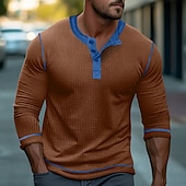 cheap Casual Henley Tee-Men&#039;s T shirt Tee Henley Shirt Waffle Knit Tee Tee Top Long Sleeve Shirt Color Block Henley Street Vacation Long Sleeve Clothing Apparel Polyester Fashion Designer Basic