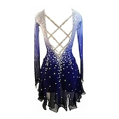 cheap Figure Skating Dresses-Figure Skating Dress Women&#039;s Girls&#039; Ice Skating Dress Blue Stretchy Training Competition Skating Wear Thermal Warm Crystal / Rhinestone Long Sleeve Ice Skating Figure Skating