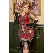 olcso Öltözetek-szett midi flapper ruha ujj hullám paróka fejpánt hosszú opera kesztyű nyaklánc cigarettatartó női ordító 20-as évek 1920-as évek flapper lány koktél maszk ruhák a nagyszerű gatsby jelmez