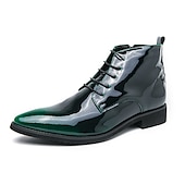 abordables Botas de vestir-Botas de vestir de charol negro para hombre: elegantes botas con cordones, para uso formal e informal, perfectas para eventos y trabajo.