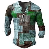 economico Geometrico-Per uomo Pop art Collage Camicia Henley Manica lunga Stampa 3D Di tendenza Giornaliero Informale Informale Per eventi Per uscire Primavera &amp; Autunno Blu Marrone Verde Blu scuro Henley Maglietta Henley