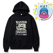 cheap Cartoon &amp; Movie Character Graphic-One Piece Monkey D. Luffy Hoodie Anime Anime Front Pocket Graphic Hoodie For Men&#039;s Women&#039;s Unisex Adults&#039; Hot Stamping 100% Polyester Street Daily with Hat